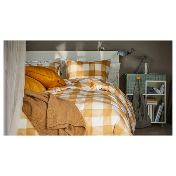 IKEA KANTNEPETA Duvet Cover And Pillowcases, King, Yellow/Check (705.467.14) NEW - Picture 4 of 6